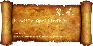 Munár Apollinár névjegykártya
